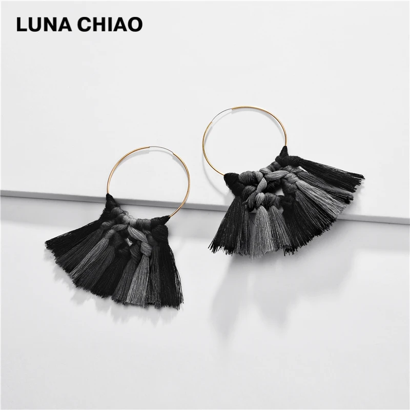 LUNA CHIAO BOHO богемные красочные кисточкой серьги медные проволочные обручи для женщин - Окраска металла: black