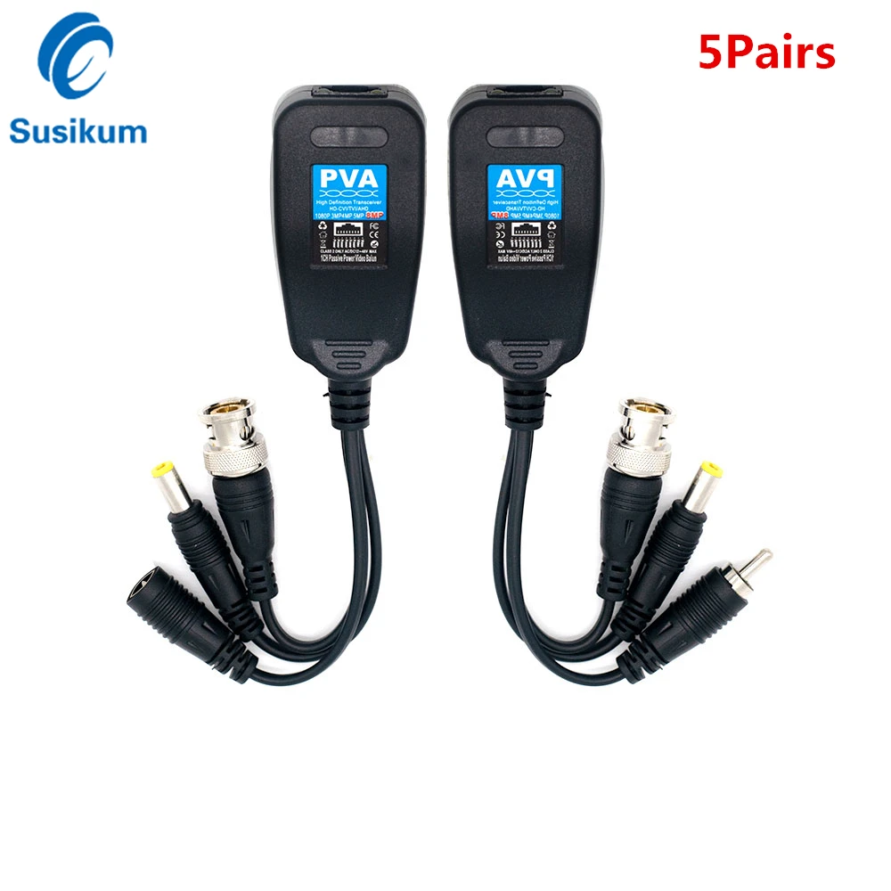 

5Pairs 8MP Video Balun Audio Power BNC to RJ45 Connector HD-CVI/TVI/AHD Transceiver for CCTV Security Surveillance Camera System