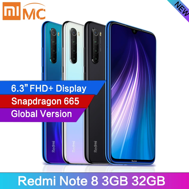 Xiaomi Redmi Note 8 с глобальной версией 48MP 4 камеры 3 ГБ 32 Смартфон Snapdragon 665 четыре ядра FHD