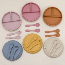Ensemble de couverts d'alimentation pour enfants, 3 pièces, plaque de séparation avec aspiration, plaque en Silicone, fourchette cuillère de qualité alimentaire, matériau sans BPA 