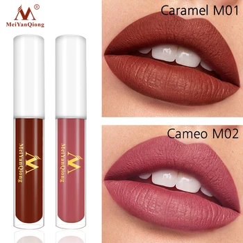 

MeiYanQiong Lip Stick Lip Gloss 2 Colors Matte Texture Waterproof Non-stick Cup Long Lasting Moisture Color Lock Down Natural