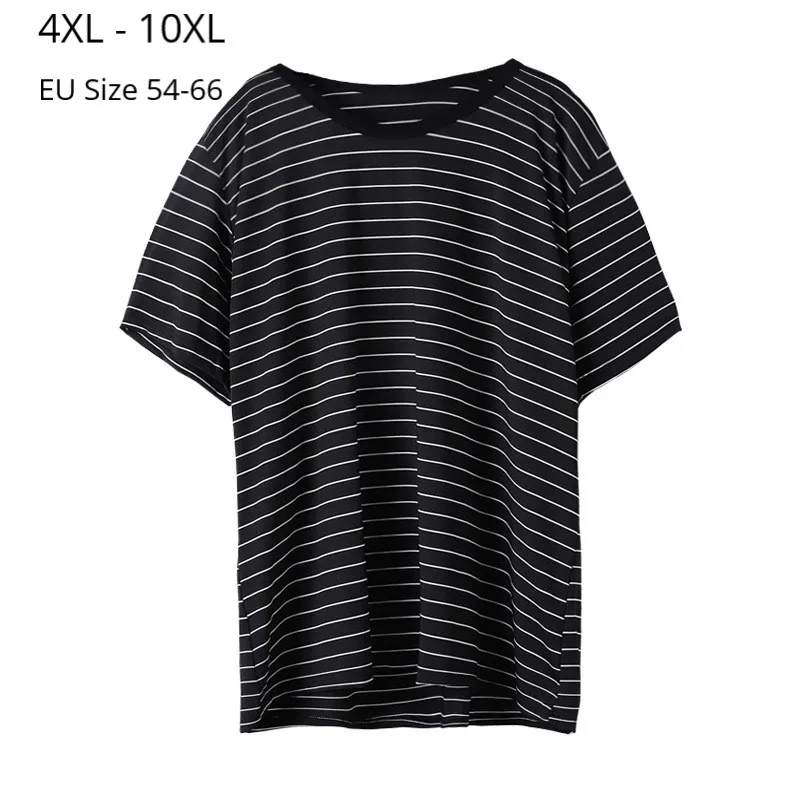 

Plus Size 10XL 8XL 6XL 4XL Women Short Sleeves Summer T-shirt Female Black Striped Crew Neck Basic T Shirts