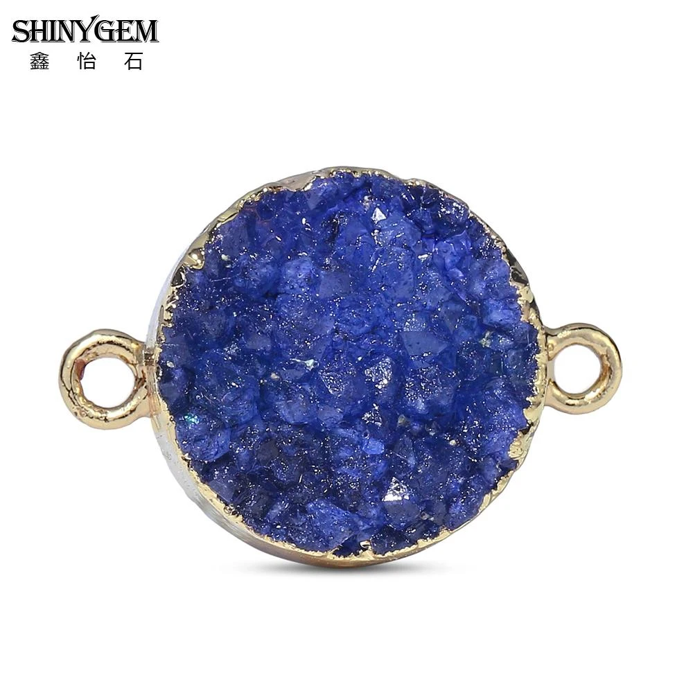 ShinyGem 15*15 мм круглый натуральный кристалл Druzy шармы соединители позолота
