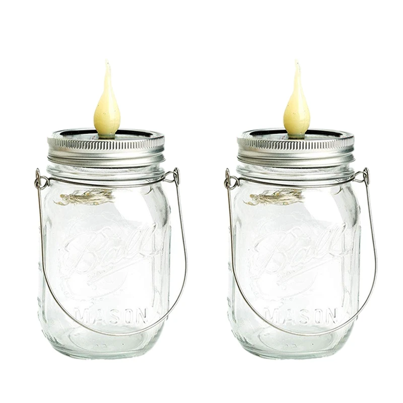 

2Pcs Solar Mason Jar Lights 10/20 Led String Fairy Star Firefly Jar Lids Lights with Flameless Candle for Backyard Garden Trees