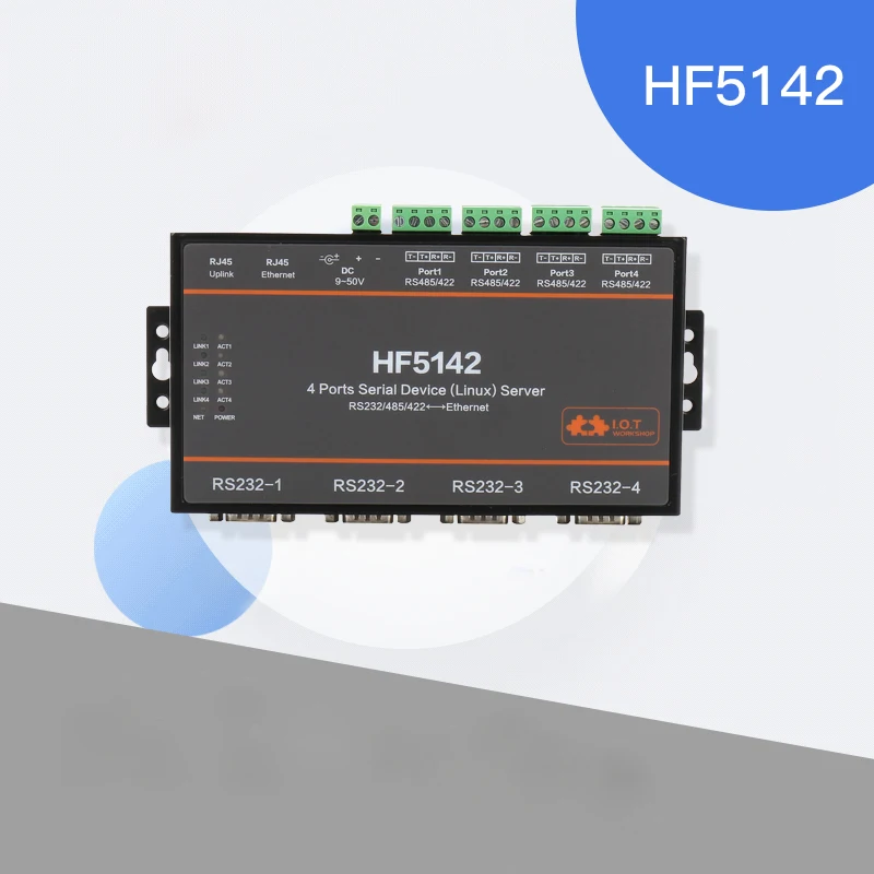 HF5142B-dispositivo convertidor de servidor Serial a Ethernet, 4 puertos, RJ45, RS232/485/422