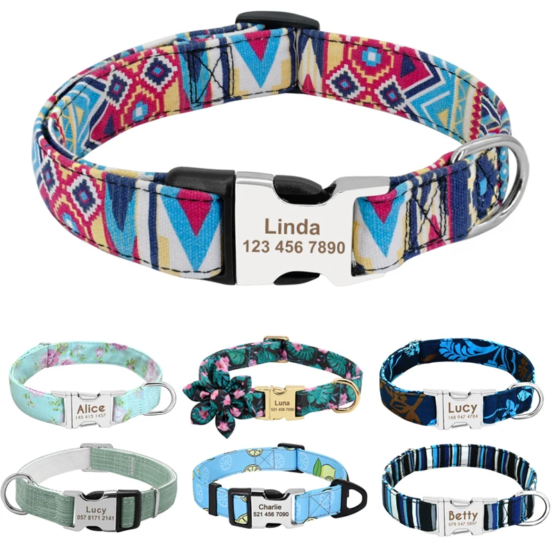 PersonalizedDogCollarNylonPrintDogCollarsCustomizedPuppyPetCollarEngravedNameIDfor