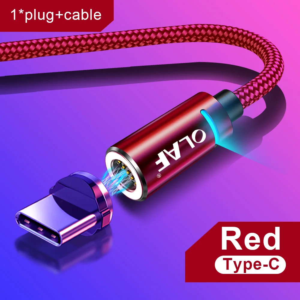 Олаф 2 м Магнитный кабель Micro usb type C для iPhone кабель освещения 1 м 3A провод для быстрого заряда type-C Магнитный кабель для зарядки телефона - Цвет: Red Type C