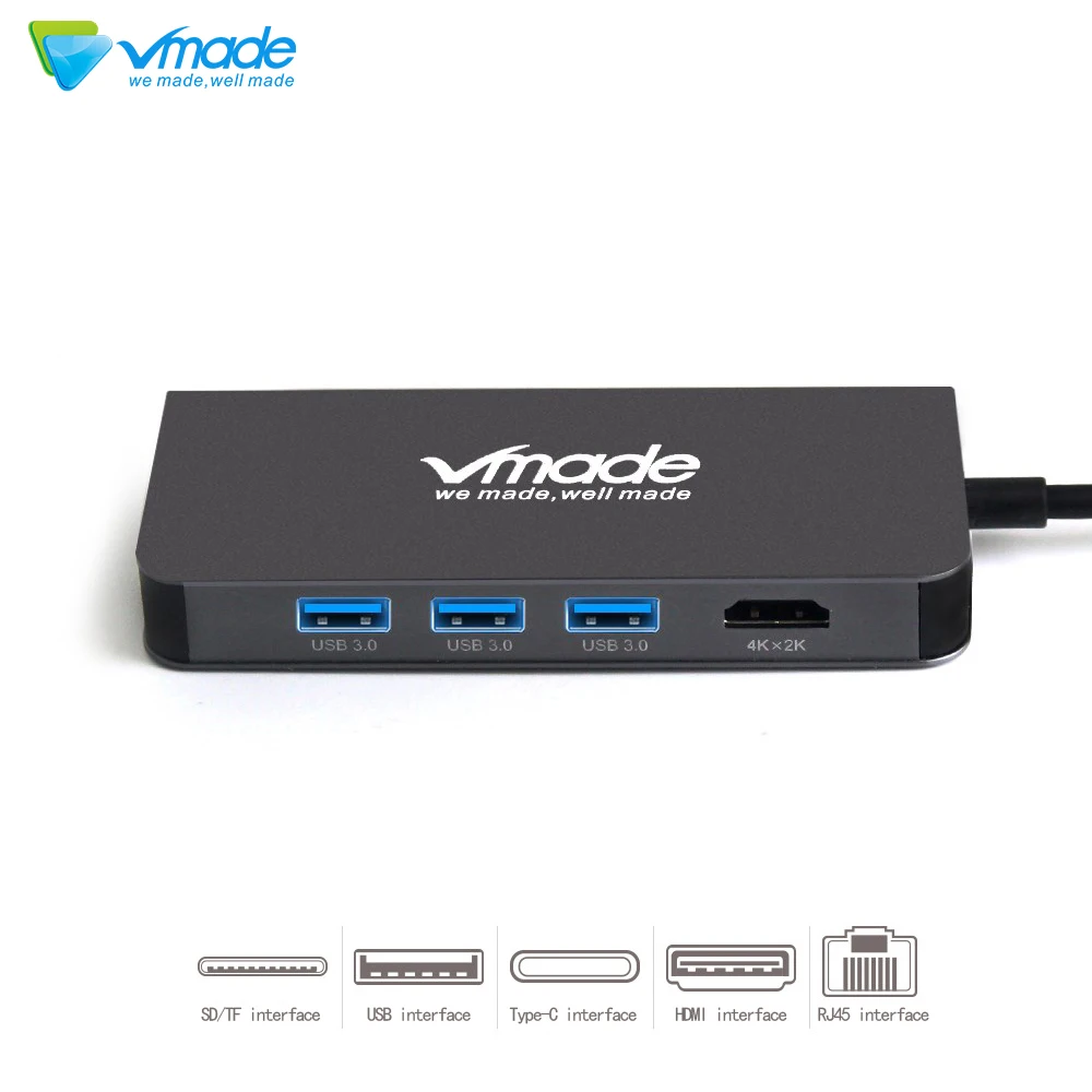 Vmade usb-хаб 8 в 1 Thunderbolt 3 type C адаптер док-станция 2 USB 3,0 порт 4K HDMI 1080P VGA RJ45 Gigabit Ethernet для Macbook Pro PC