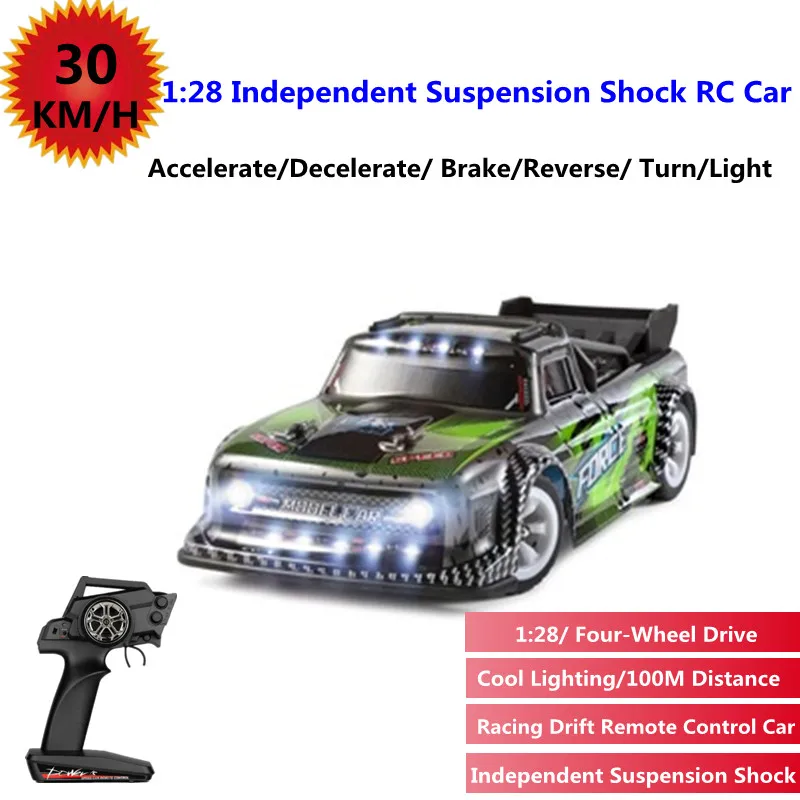 

30KM/H High Speed Racing Drift RC Car 1:28 Alloy Chassis Cool LED lighting 4WD Suspension Shock Absorber Remote Control Car Toy