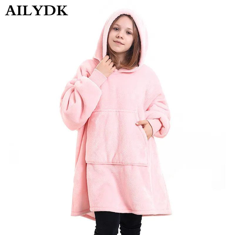 Winter Thick Comfy TV Blanket Sweatshirt Kids Large Throw Warm Blanket Children Hoodie Fleece Weighted Blankets for Beds Outdoor