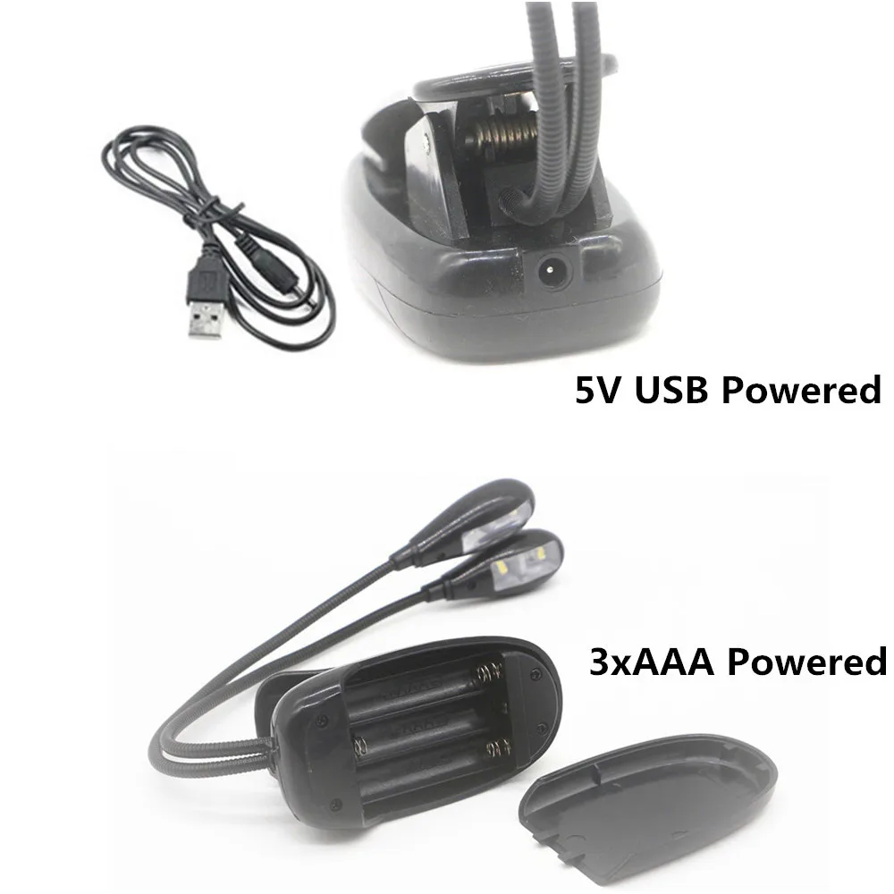 LED 독서 램프 USB 듀얼 암 4 LED 유연한 책 시트 음악 스탠드 라이트 독서 등 클립이있는 학생 기숙사 조명