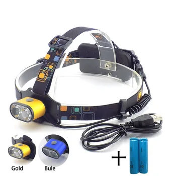 

LED Headlamp Dual T6 Camping Headlight Rechargeable USB Flashlight Lanterna 18650 Battery Head Torch Lamp Light White Lights