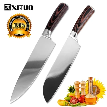 

XITUO Stainless Steel Kitchen Knives Set 2 pcs 7CR17 Japanese Style Chef Knife Bread Meat Cleaver Kitchen Knife Kitchen Gift New