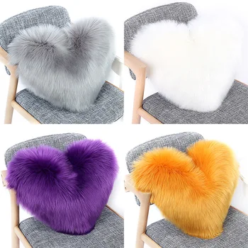 

Single Side European Heart Shaped Long Plush Cute Pillow 40*50cm Pillowcase Cushion Office Home Sofa Bed Deco Cushion Case