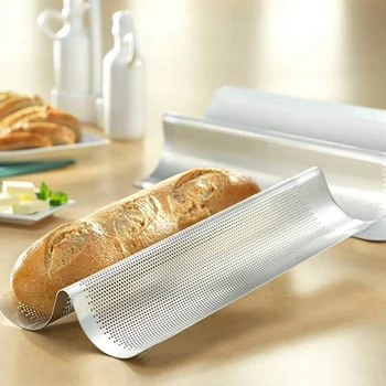 

3 Pcs French Bread Baking Pan Non-Stick Perforated Rectangular Pan,2 Groove Wave French Bread Baking Tray for Baguette