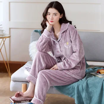 

Coral velvet pajamas women autumn and winter factory direct sales ladies home service thick warm ladies pajamas flannel
