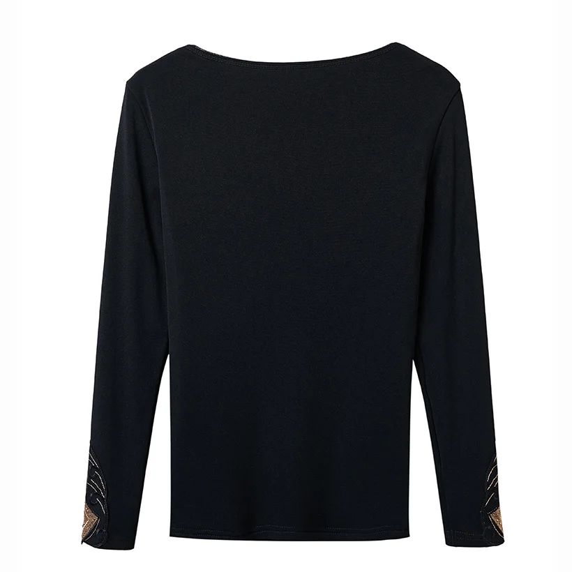 Blusas mujer de moda Осенняя Футболка со стразами с длинными рукавами модная повседневная открытая Сетчатая футболка больших размеров черные женские топы