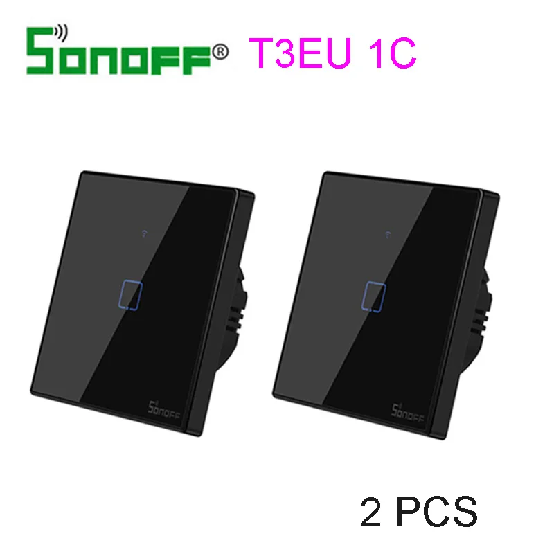 Интеллектуальный выключатель света SONOFF T3EU TX Smart Wi-Fi настенный выключатель Черный с границы умный дом 1/2/3 433 RF/Голосовое управление/приложение/сенсорный экран Управление работает с Amazon Alexa - Комплект: T3-EU-1C-2 pcs