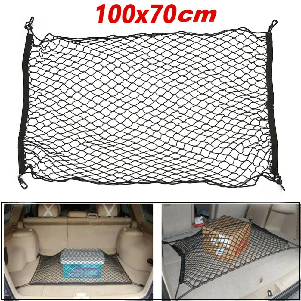 Auto Care 100 x 70cm Universal Car Trunk Luggage Storage Cargo Organizer Nylon Stretchable Elastic Mesh Net With 4 Plastic Hooks |