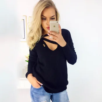 

plus size knitted sweater for women 2020 autumn winter solid slim pullover long sleeve v neck lace up casual jumper sueter mujer