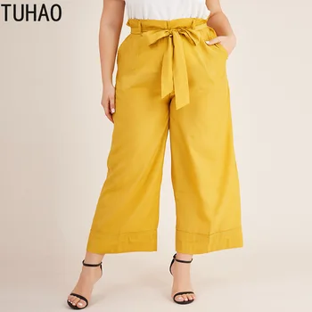 

TUHAO MOTHER MOM Casual Office Lady Wide Leg Pants Yellow High Waist Cross-Border Large Size Women's Solid Color Straight Pants