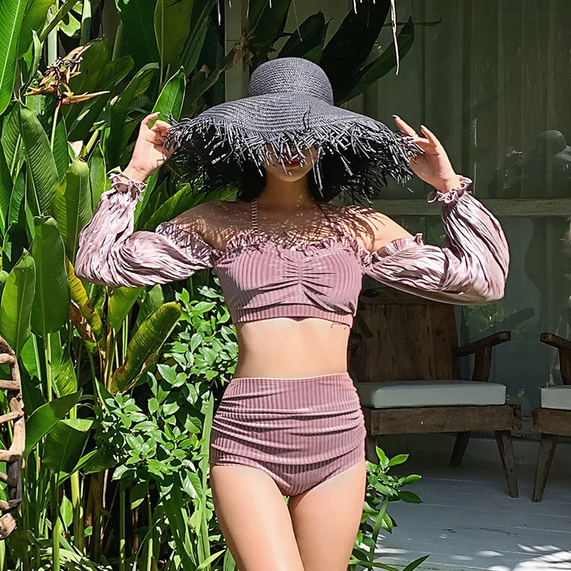

Plus Size Swimwear Rashguard Bikini Woman May Female Beach Retro Chic Velvet Bubble Suits Print Polyester Sierra Surfer Sexy