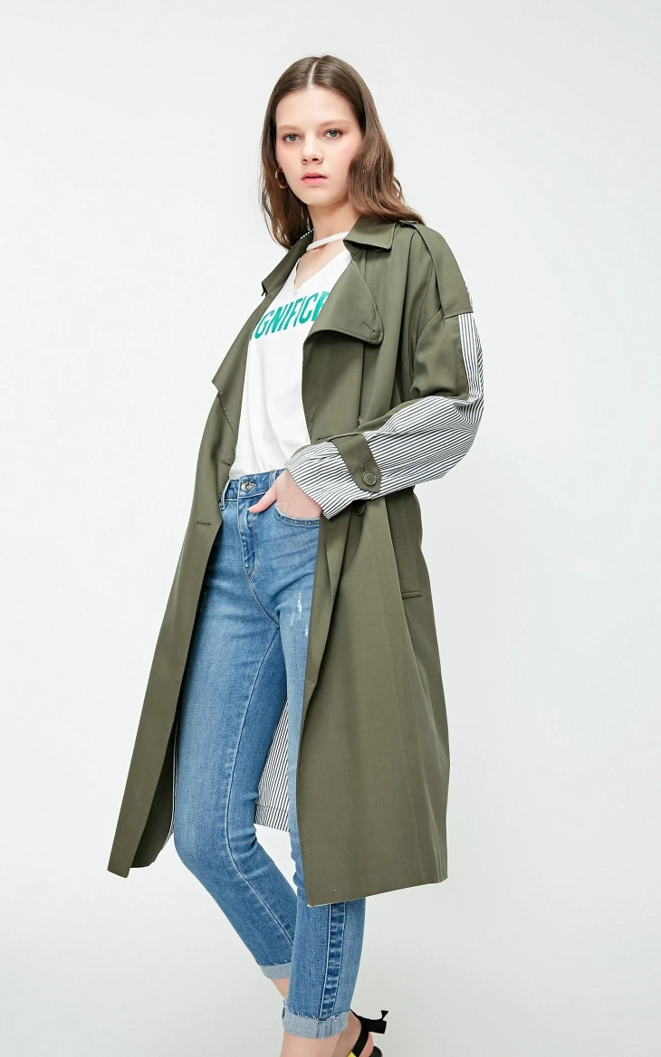 Vero Moda двубортный Тренч средней длины в полоску разных цветов с заниженным плечом | 319121545