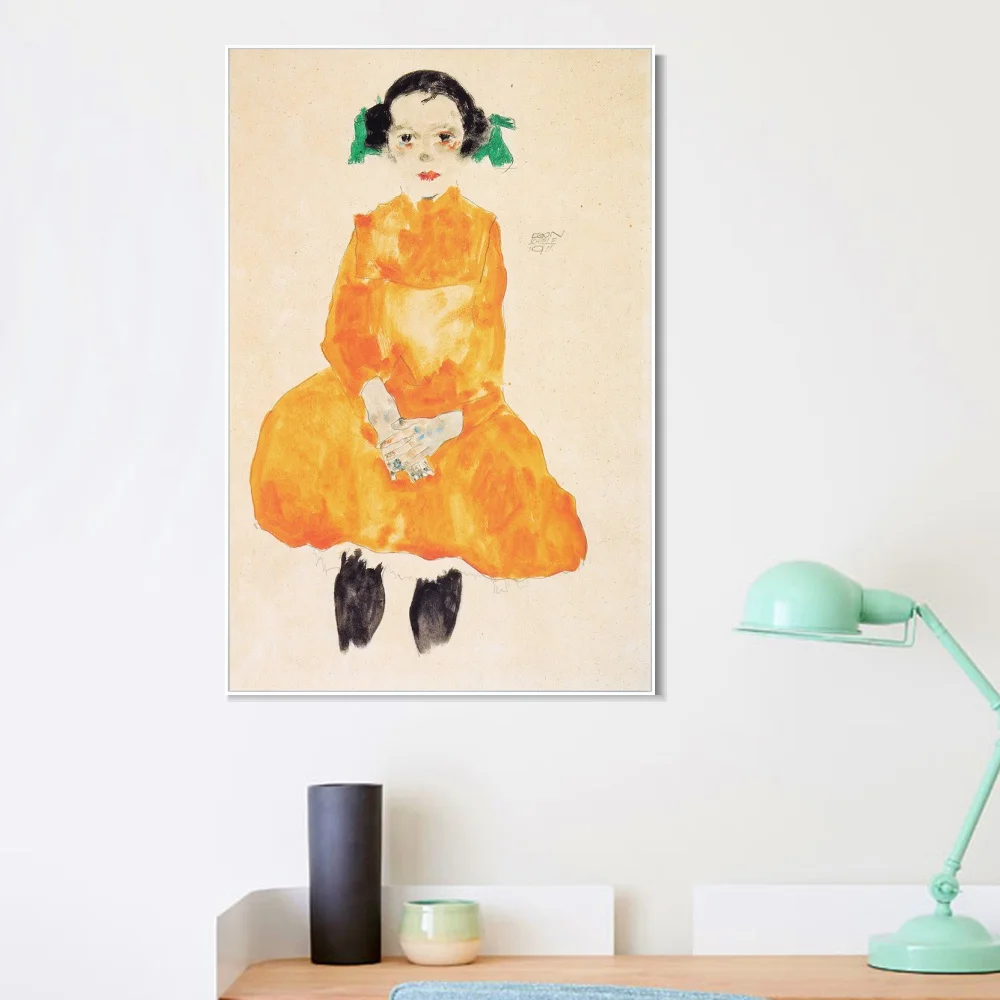 

Framed Canvas Little Young Girl By Egon Schiele Oil Painting on Canvas and Prints Wall Art Picture For Living Room Cuadros