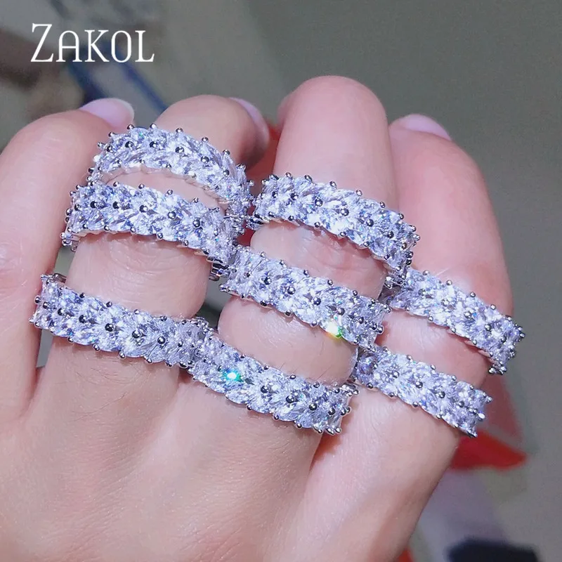 ZAKOL Модные женские ювелирные изделия ручной работы зеленый кубический цирконий оливковое кольцо «ветка» для женщин и мужчин вечерние кольца FSRP2020