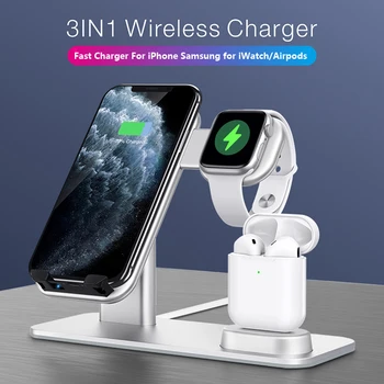 

3 in 1 Qi Charger For iPhone Watch 5 4 3 2 Wireless Charger Dock for Airpods pro 2 iPhone 11 pro XS Max XR Fast Charging Stand