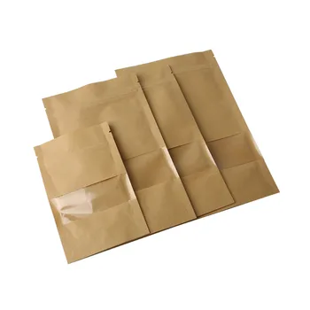 

High Quality 10Pcs/lot Kraft Paper Bag Window Zip lock Empty Dried Food Fruit Tea Gift package Self Sealing Zipper Stand up Bags