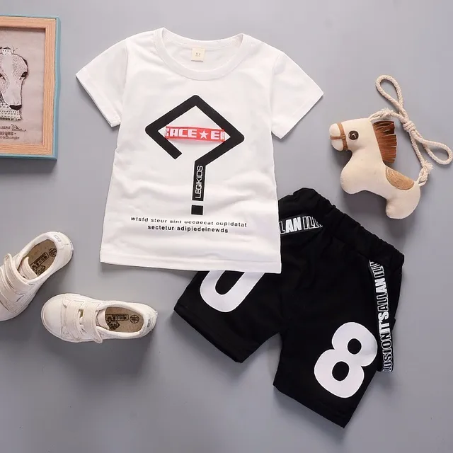 Children Clothes Fashion Summer Baby Girls Clothing Boys Sports T-Shirt Shorts 2Pcs/Sets Toddler Cotton Costume Kids Tracksuits LSJL wenhao S White