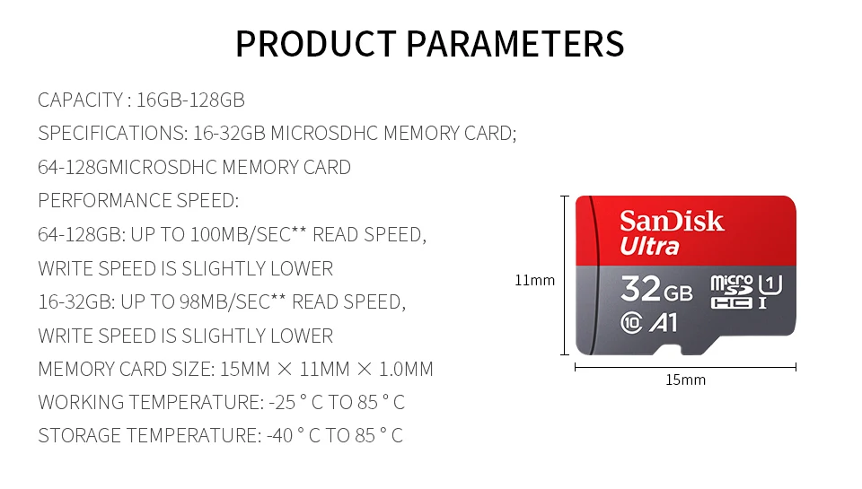 Оригинальная карта micro sd SanDisk, 16 ГБ, 32 ГБ, 64 ГБ, 128 ГБ, 100 Мб/с, класс 10, MicroSD, tf карта, SDHC, SDXC, транс, флеш-карты, карта памяти