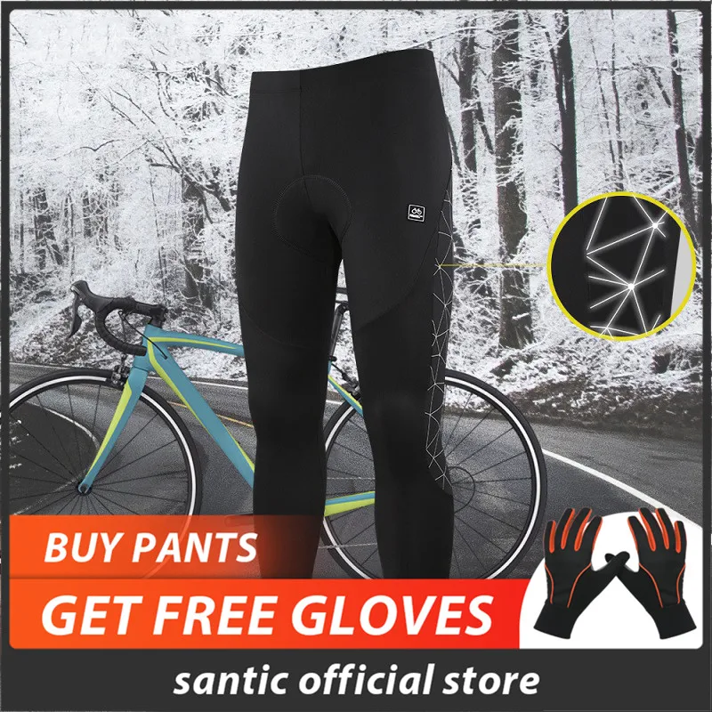 Santic мужские велосипедные MTB брюки зимние 4D Подушка Светоотражающие штаны сохраняющие тепло велосипедные брюки Полная зимняя азиатская M-4XL K7MB018H