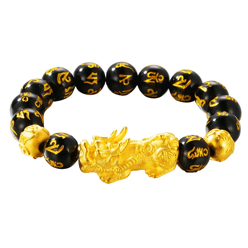 Top quality natural Obsidian Stone Beads Bracelets Wristband Wealth real 24K gold pendant Women Men Religious Strand Bracelets Top quality natural Obsidian Stone Beads Bracelets Wristband Wealth real 24K gold pendant Women Men Religious Strand Bracelets