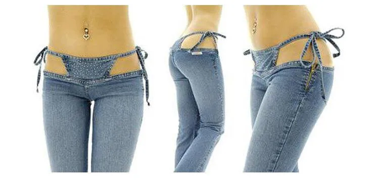 Calça jeans feminina biquíni de cintura ultra