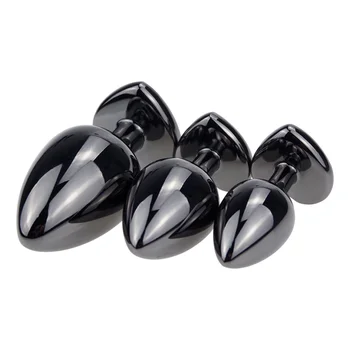 Plating Black Metal Anal Plug Romantic Red Heart Crystal Base Mooth Butt Plug Anal Bead Couple Anus Dilator Metal Ball Massager 6