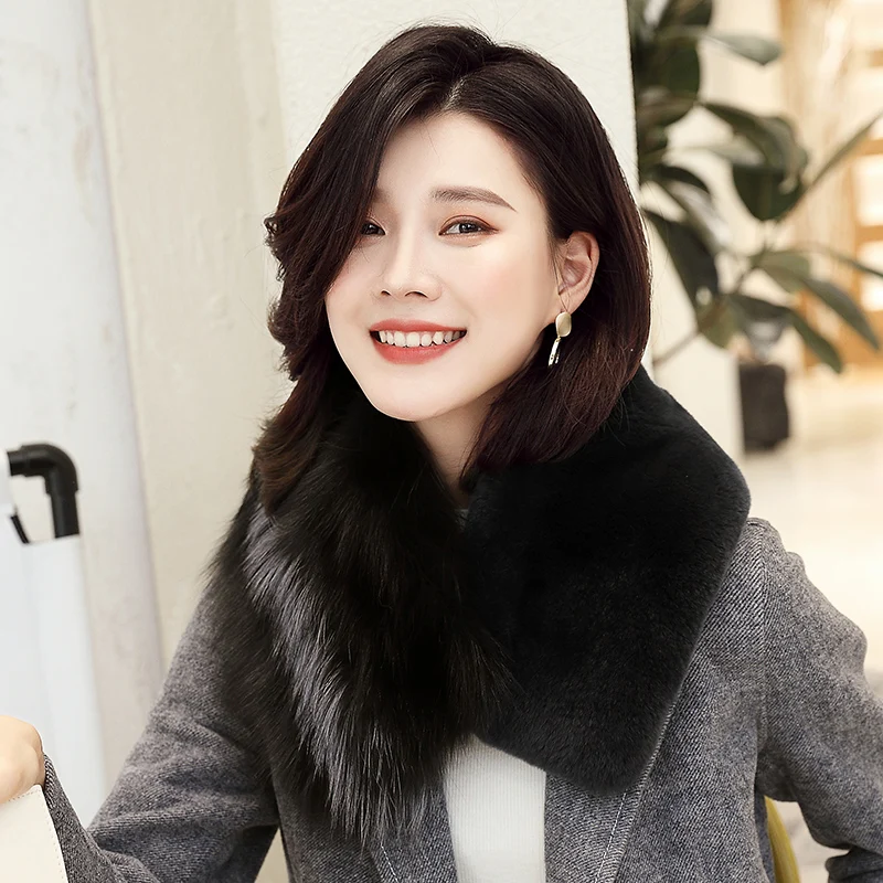 Lantafe меховой зимний шарф женский расширяющийся утолщение шеи Теплый сплайсинг