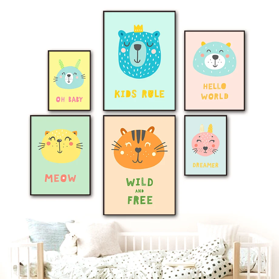 

Cartoon Bear Cat Rabbit Growing Up Quotes Nordic Posters And Prints Wall Art Canvas Painting Wall Pictures For Kids Room Decor