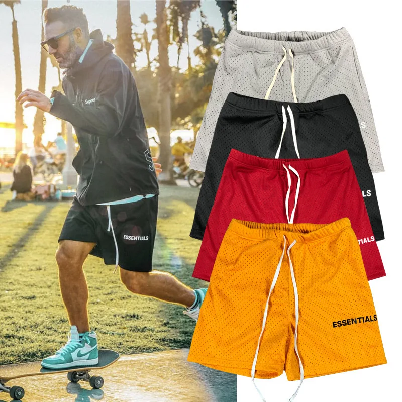 

Sports Fitness Fog Essentials Double-Line Mesh Drawstring Lettered Shorts Men's Elastic Quick-Dry Breathable Basketball Shorts