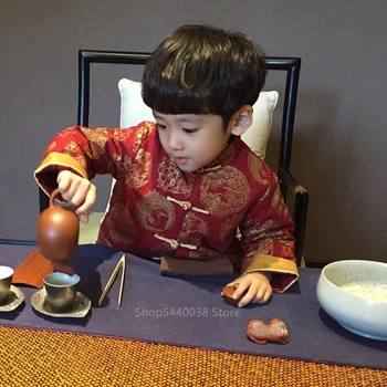 

Baby Chinese Style Tang Suit Boys Dragon&Phoenix Embroidery New Year Celebrate Party Cotton Top Traditional Vintage Warm Coat