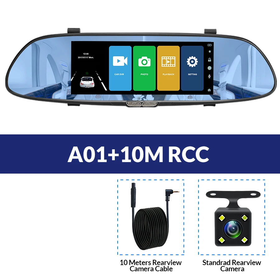 E-ACE 3G " сенсорный Автомобильный видеорегистратор Камера gps Bluetooth двойной объектив зеркало заднего вида Android 5,0 видео регистратор Full HD 1080P авто видеорегистратор - Название цвета: A01-10M RCC