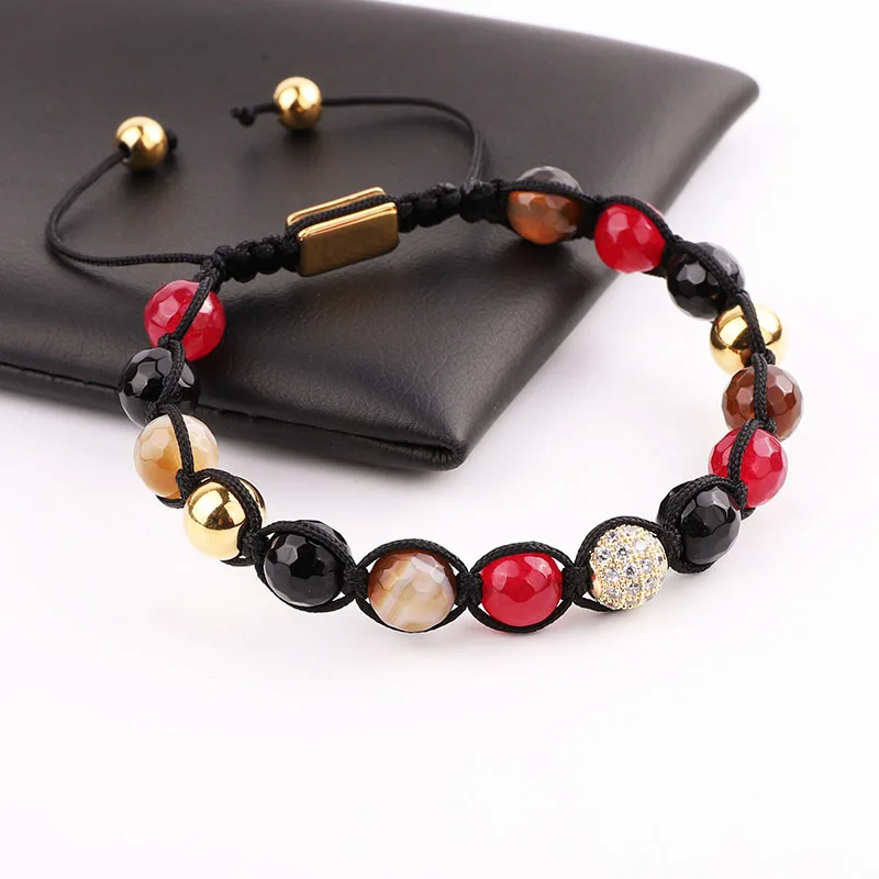 High Quality CZ Pave Ball Charm Natural Stone Beaded Custom Macrame Bracelet Jewelry Gift For Women - Image 4