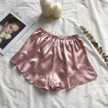 

2020 Female Summer Satin Casual Safety Shorts Sexy Simple Ruffled Shorts Pants Elastic Waist Soft Color Sleep Shorts Can Be Worn