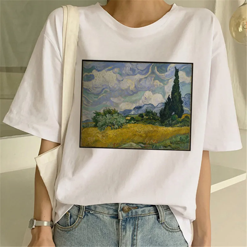 Van Gogh Oil Art женская футболка с принтом Футболка Женская Топ Повседневная новая уличная футболка графическая футболка в стиле Харадзюку Femme - Цвет: 0817