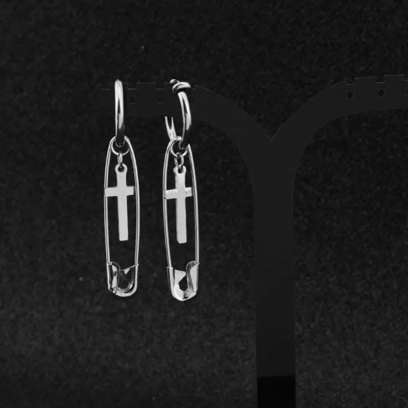 

1pc Vintage Earrings Punk Style Personality Hip Hop Korean Cross Pendant Stainless Steel Fashion Luxury Unisex Jewelry
