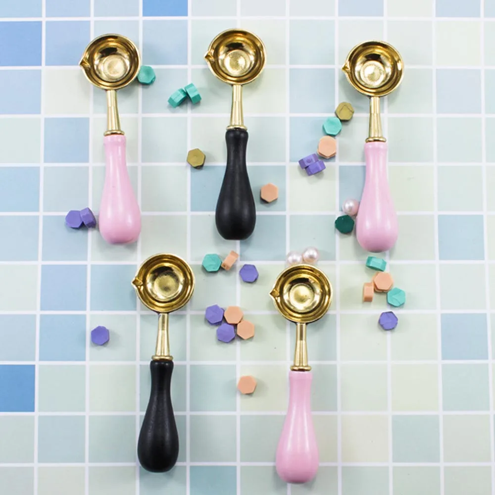 

1 Pcs Retro Wood Handle Sealing Wax Brass Spoon DIY Melting Wax Sealing Decorative Wax Stamp Accessories
