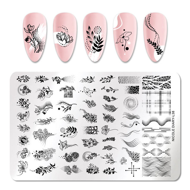 DIARY Line Flower Nail Stamping Plates Chinese Style Letter Pattern Nail Art Stamp Templates Face Leaf Printing Stencil