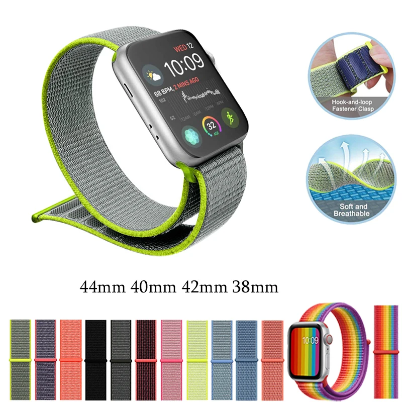 

Breathable Nylon Strap For Apple Watch band 38mm 40mm 42mm 44mm Sport Loop Bracelet for iwatch series 5 4 3 2 1 Replacement Band