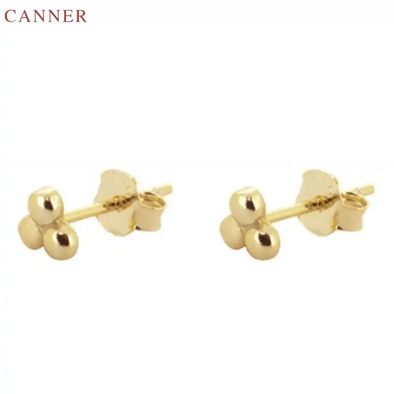 Серьги-гвоздики CANNER золотого цвета для женщин, для девочек, нежные серьги с цветами, 2019 серебро 925 пробы, мини ювелирные серьги в подарок C40